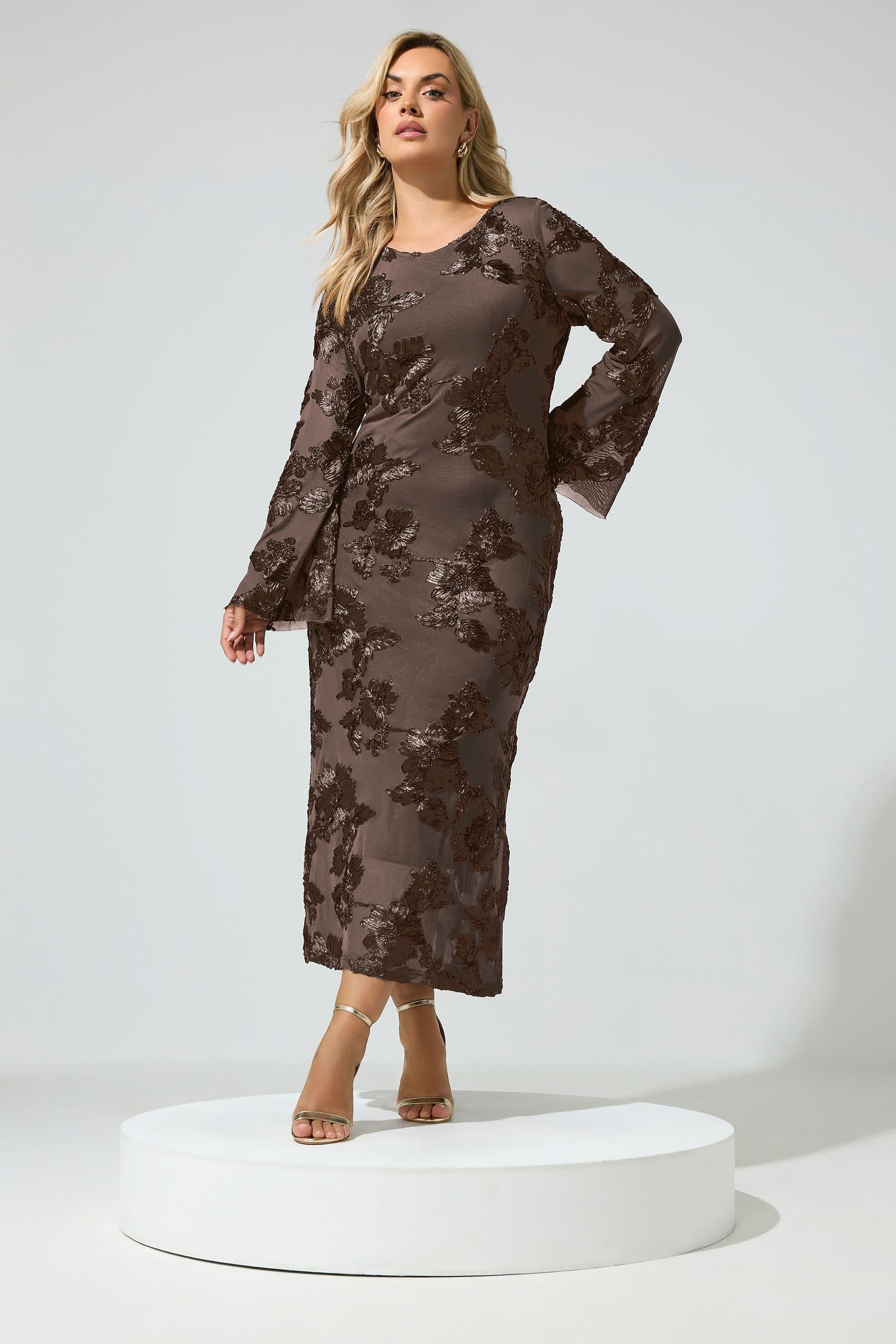 Yours Yours Women's Floral Applique Maxi Dress in Chocolate