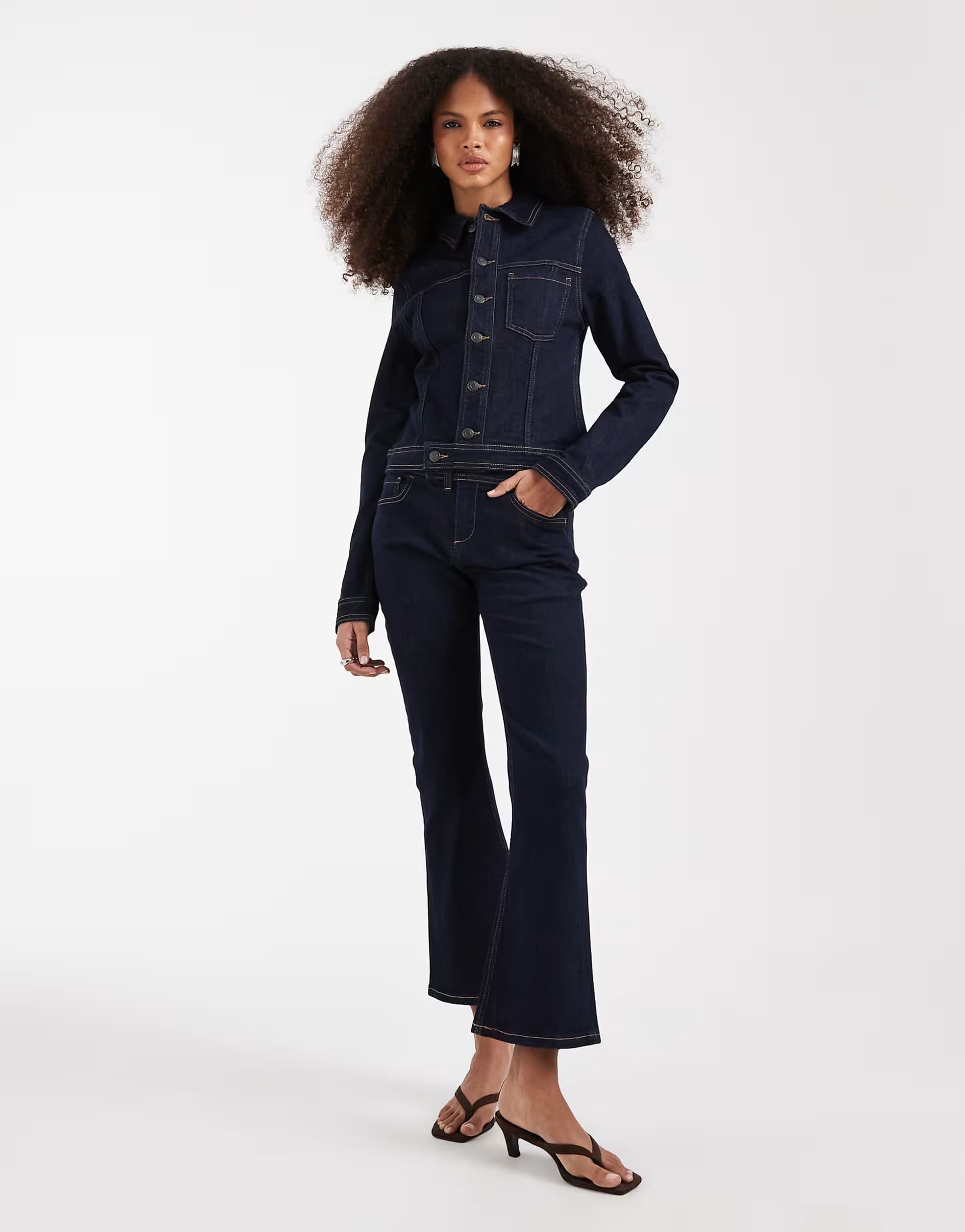 ASOS ASOS DESIGN crop kick flare jean in inky wash co-ord