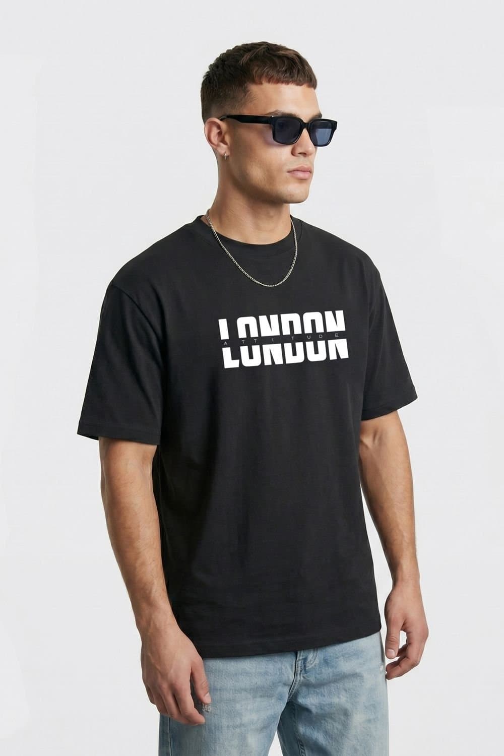 LONDON ATTITUDE LONDON ATTITUDE Men's Essential Split Graphic Premium Cotton T-Shirt in Black