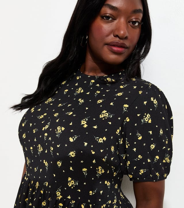 New Look Women's Plus Size Black Ditsy Print Tiered Smock Mini Dress Curves New Look - 2