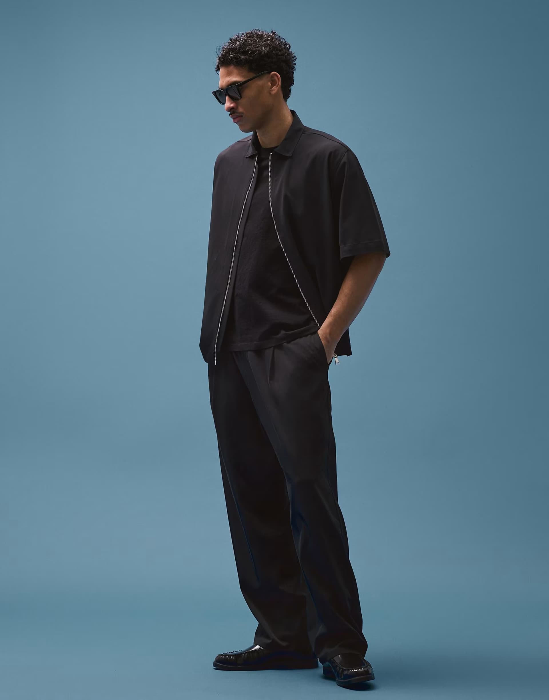 ASOS Bershka Fluid super baggy darted trousers in black