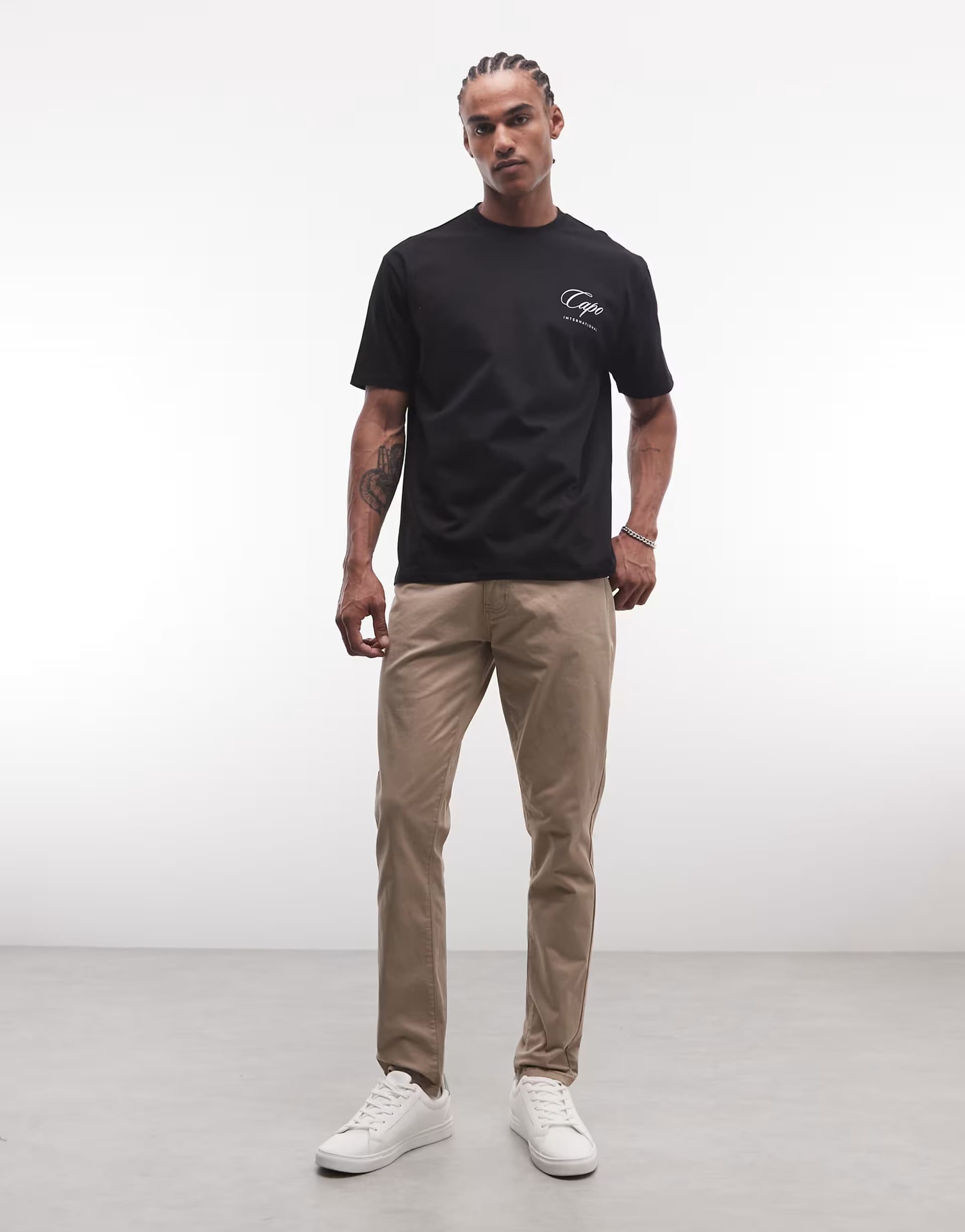 ASOS CAPO slim fit chino trousers in oatmeal