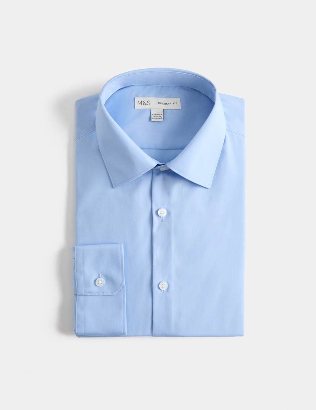 Marks & Spencer M&S Regular Fit 2 Inch Shorter Cotton Blend Shirt Mid Blue