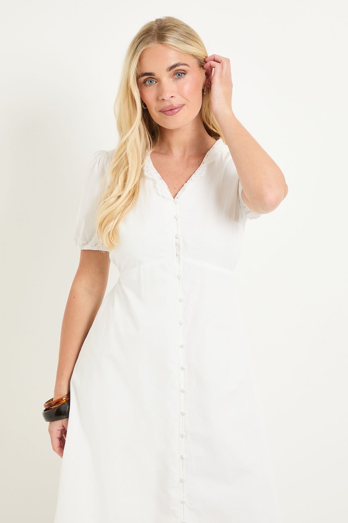 Wallis Wallis Women's Petite Summer Cotton Midi Dress in Ivory - 4