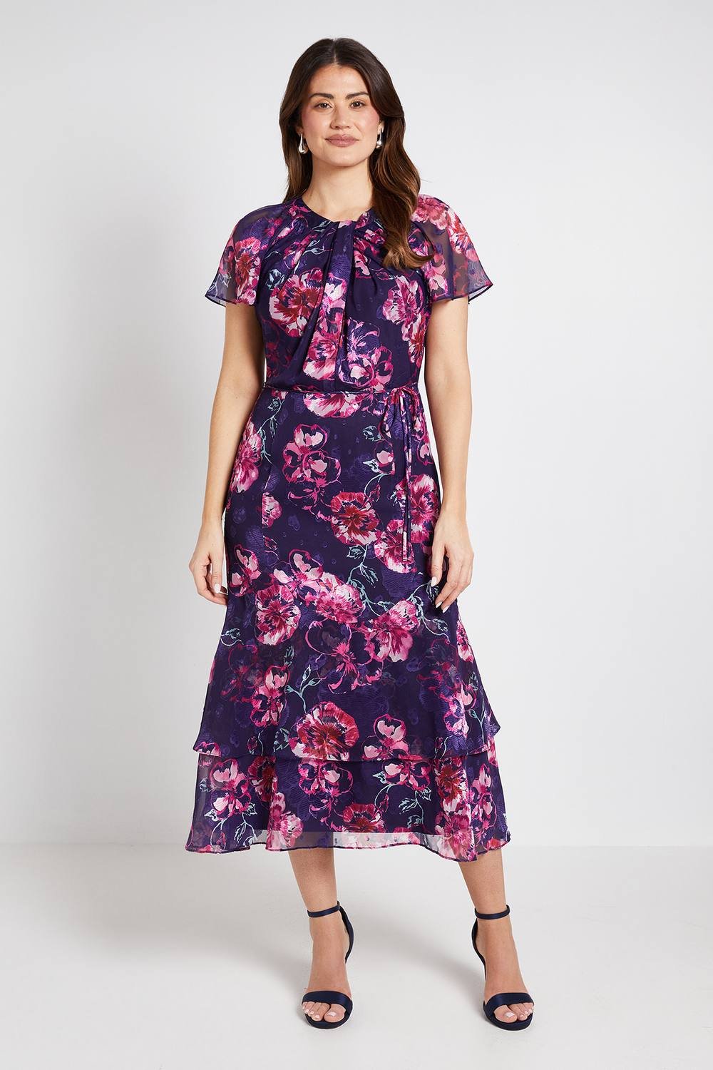 Wallis Wallis Women's Floral Burn Out Twist Midi Dress in Navy - 2