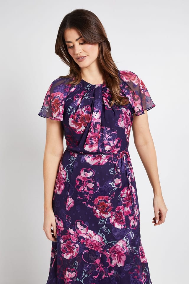 Wallis Wallis Women's Floral Burn Out Twist Midi Dress in Navy - 2