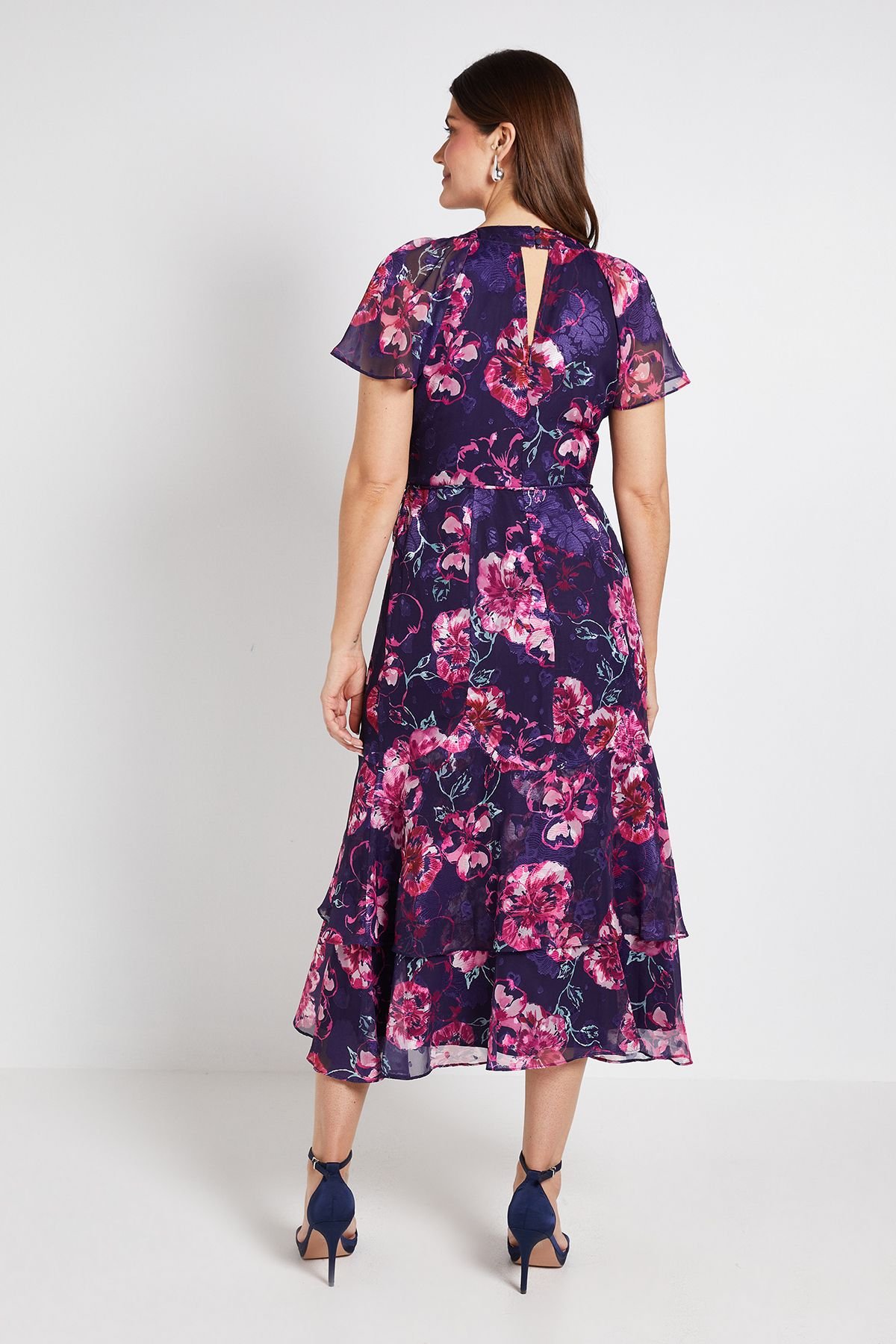 Wallis Wallis Women's Floral Burn Out Twist Midi Dress in Navy - 3