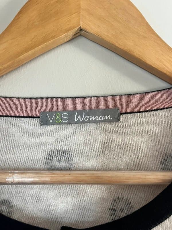 Marks & Spencer Marks & Spencer M&S Beige Black Flower Print Summer Sweatshirt Jumper Cardigan Size 12/14