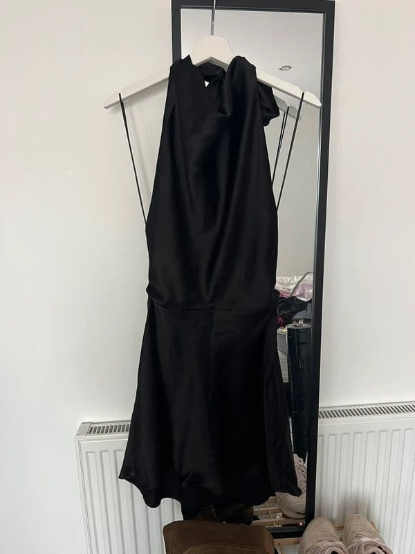 Zara Zara black satin halter neck tie back mini dress - 1