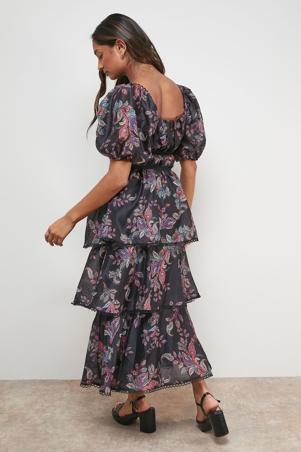 Oasis Oasis Women's Puff Sleeve Tiered Midaxi Dress in Black - 3