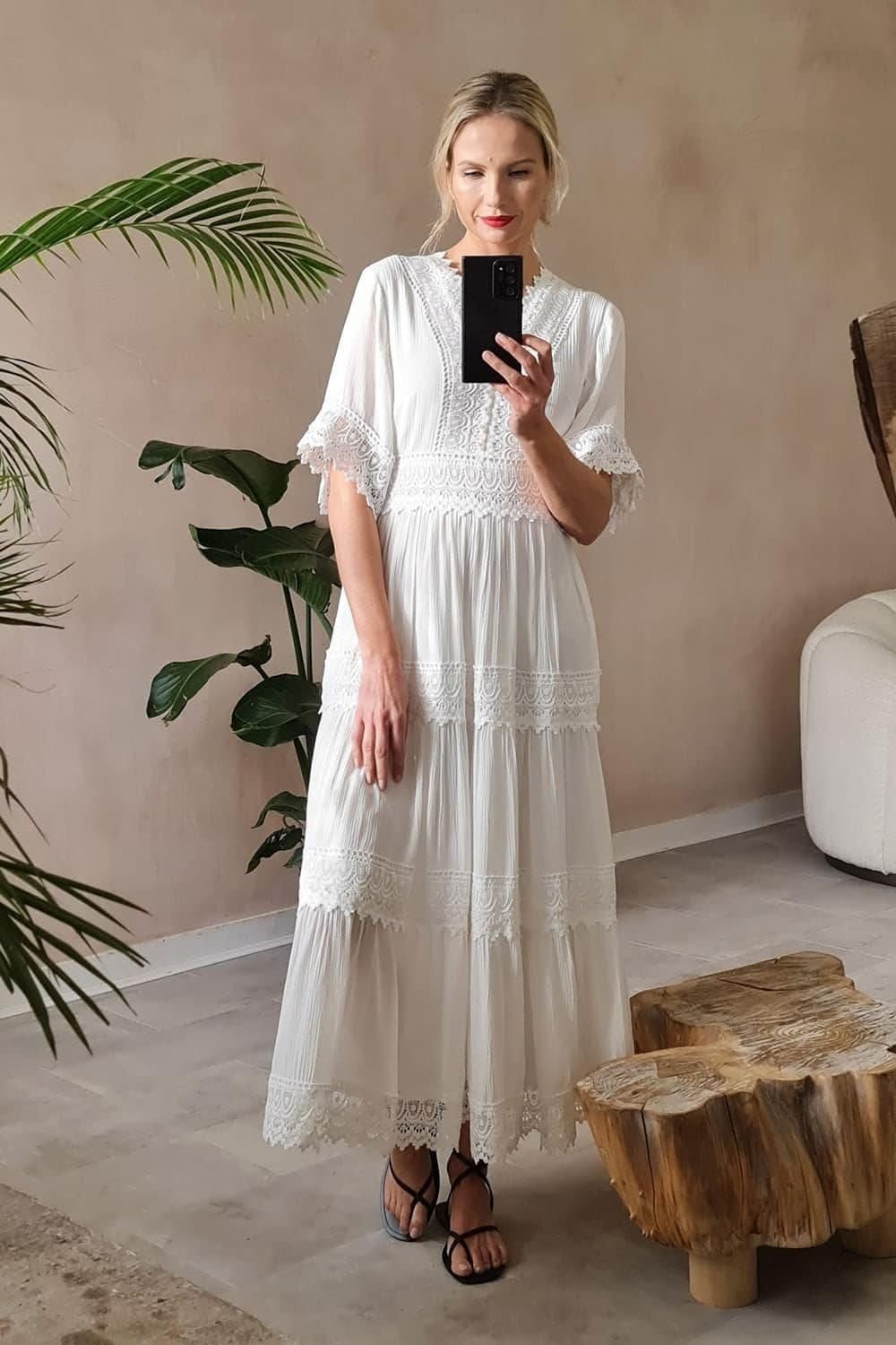 Izabel London Izabel London Women's Short Sleeve Crochet Maxi Dress in White - 4