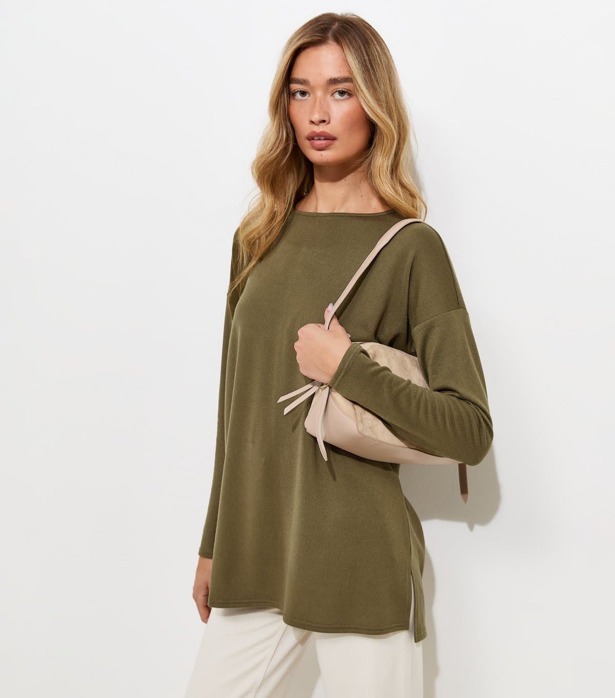 New Look Women's Tall Dark Khaki Soft Touch Long Sleeve Top New Look