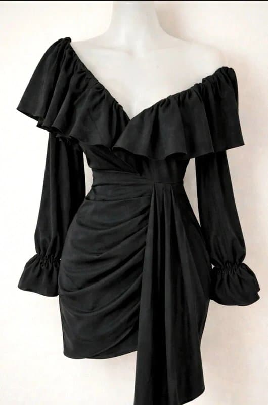 ASOS ASOS Luxe Black Off Shoulder Mini Dress UK8 Ruched Party Wedding Guest BNWT