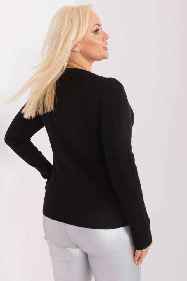Love Lace Love Lace Women's Plus Size Viscose Sweater Pom Pom Round Neck in Black - 3