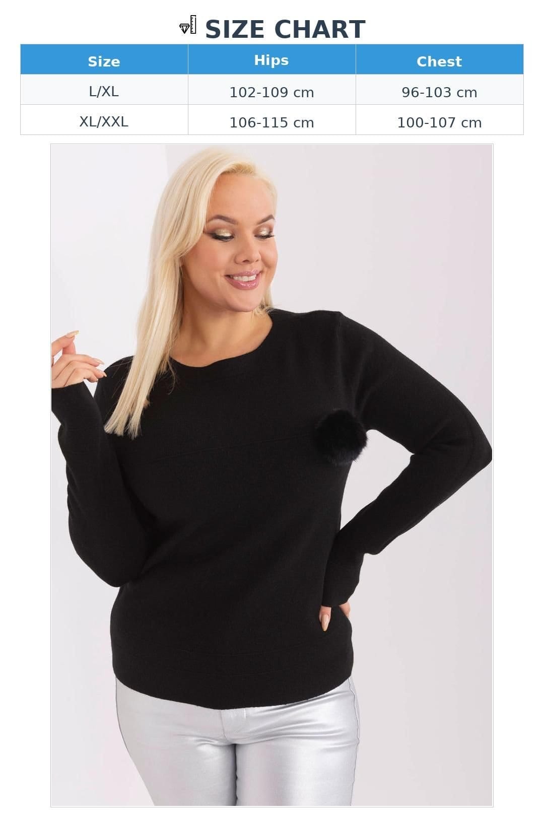 Love Lace Love Lace Women's Plus Size Viscose Sweater Pom Pom Round Neck in Black - 4