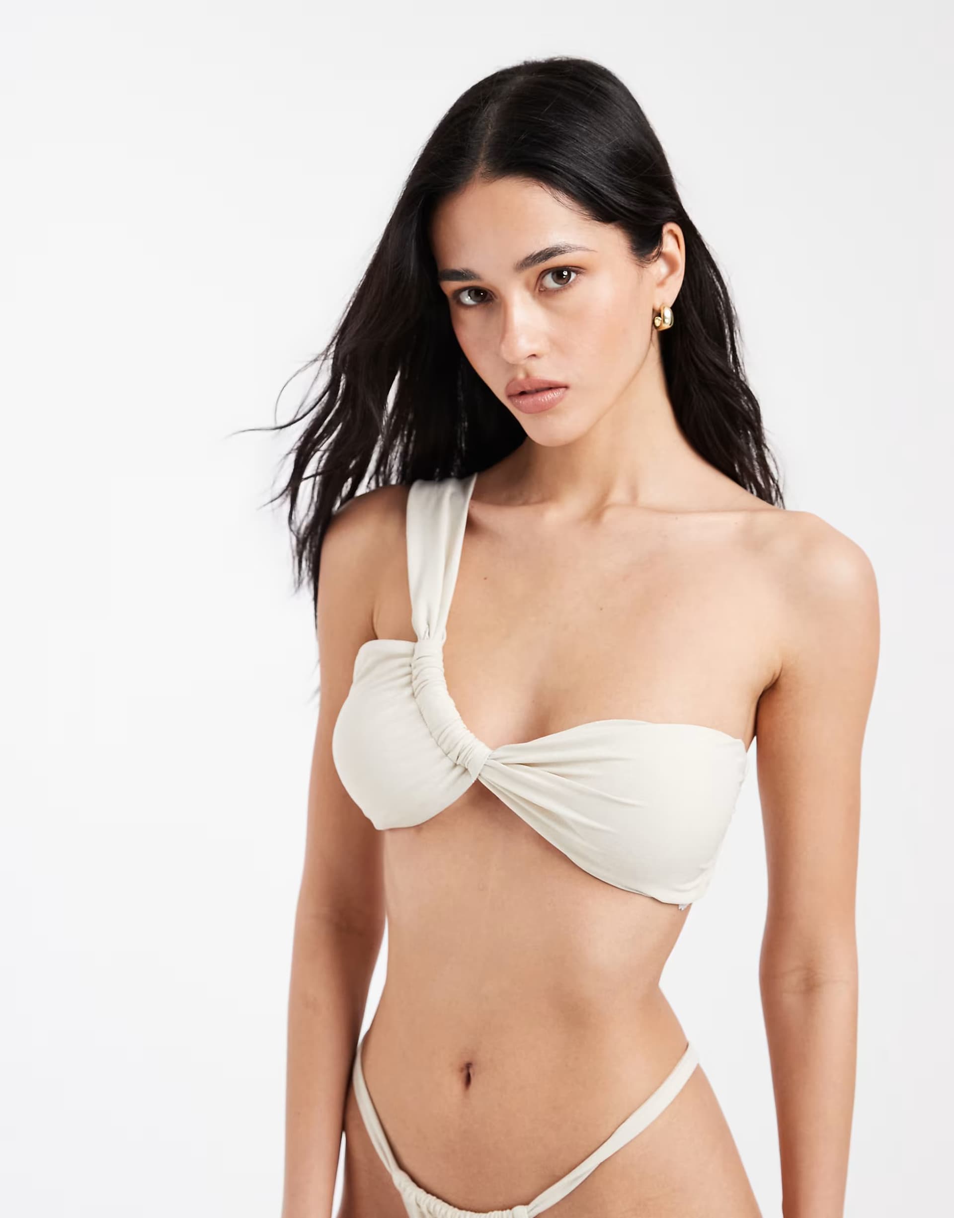 ASOS Pieces one shoulder bikini top co-ord in cream glitter