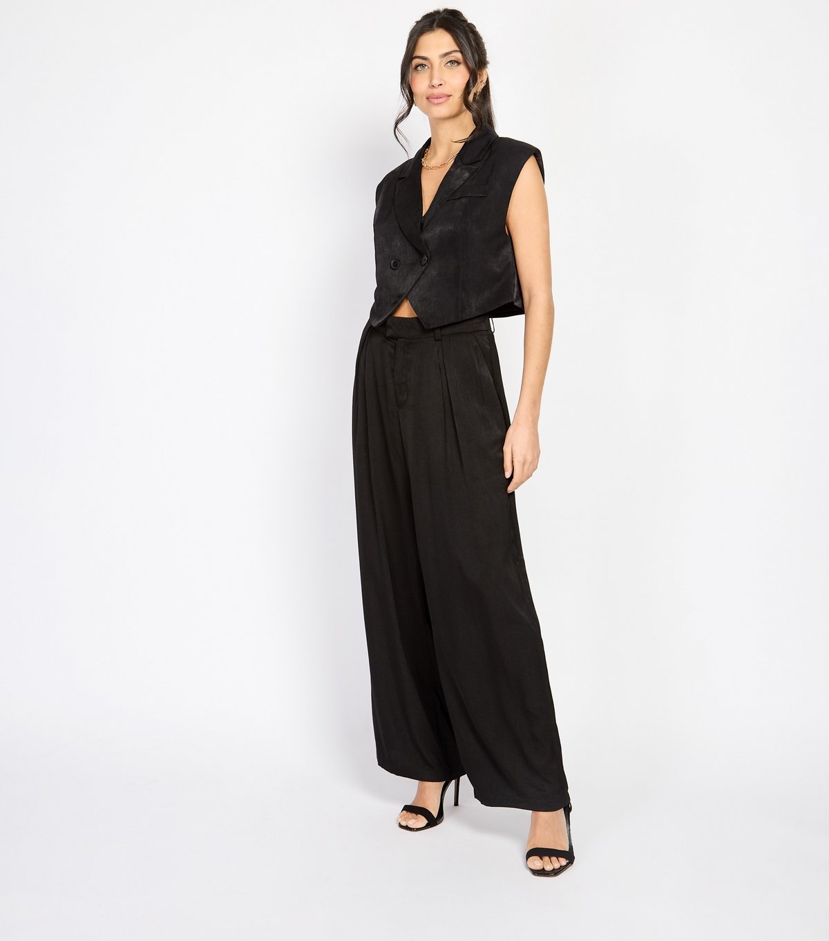 Little Mistress Women's Black Satin Cropped Waistcoat Little Mistress New Look - 3