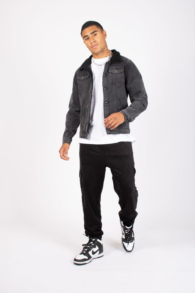 Liquor N Poker Liquor n Poker Men's Norton Slim Fit Denim Jacket With Borg Collar In Washed Black - 2