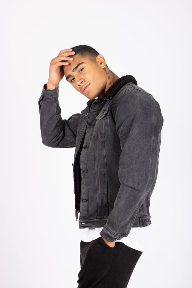 Liquor N Poker Liquor n Poker Men's Norton Slim Fit Denim Jacket With Borg Collar In Washed Black - 3