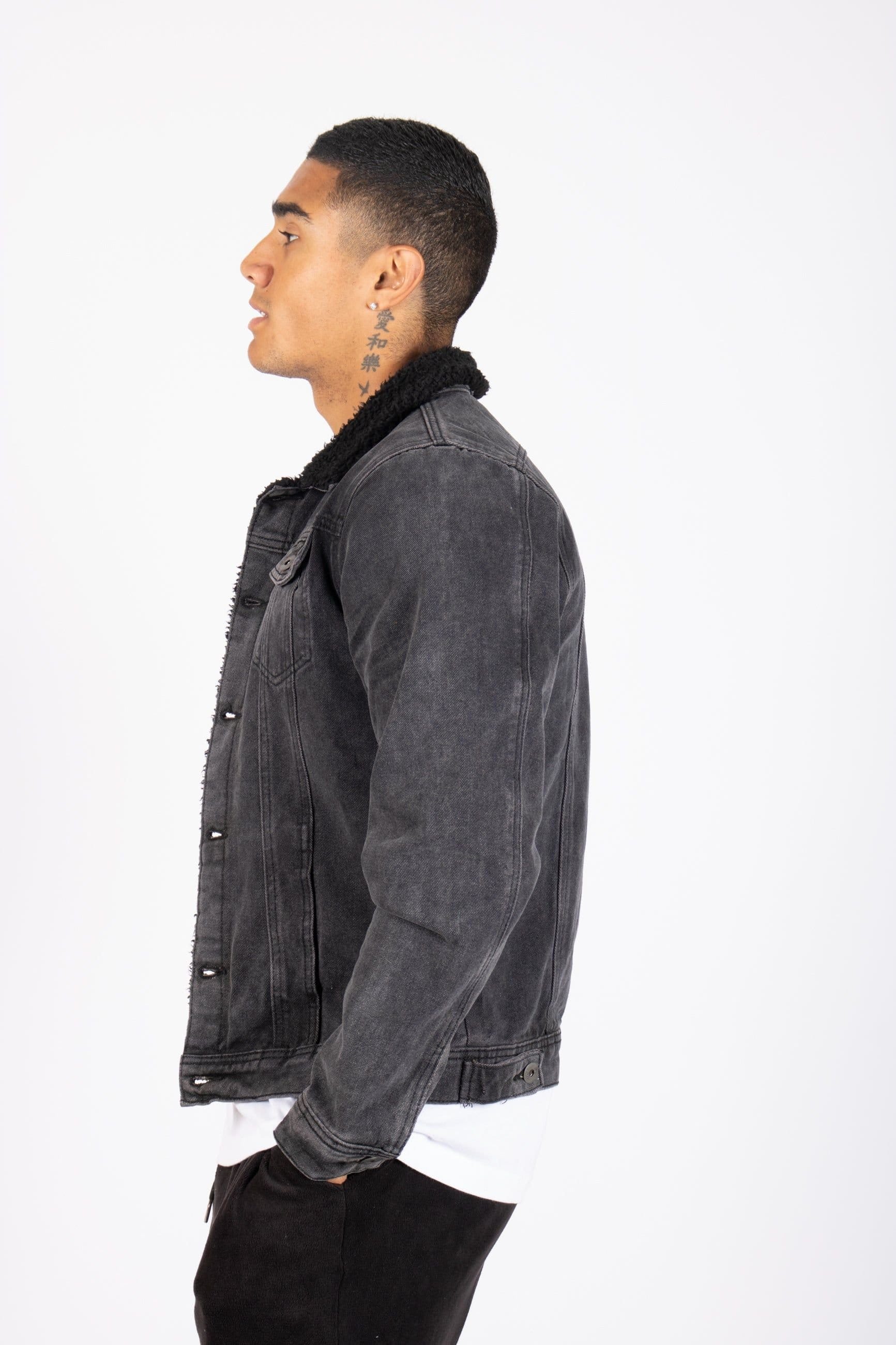 Liquor N Poker Liquor n Poker Men's Norton Slim Fit Denim Jacket With Borg Collar In Washed Black - 4