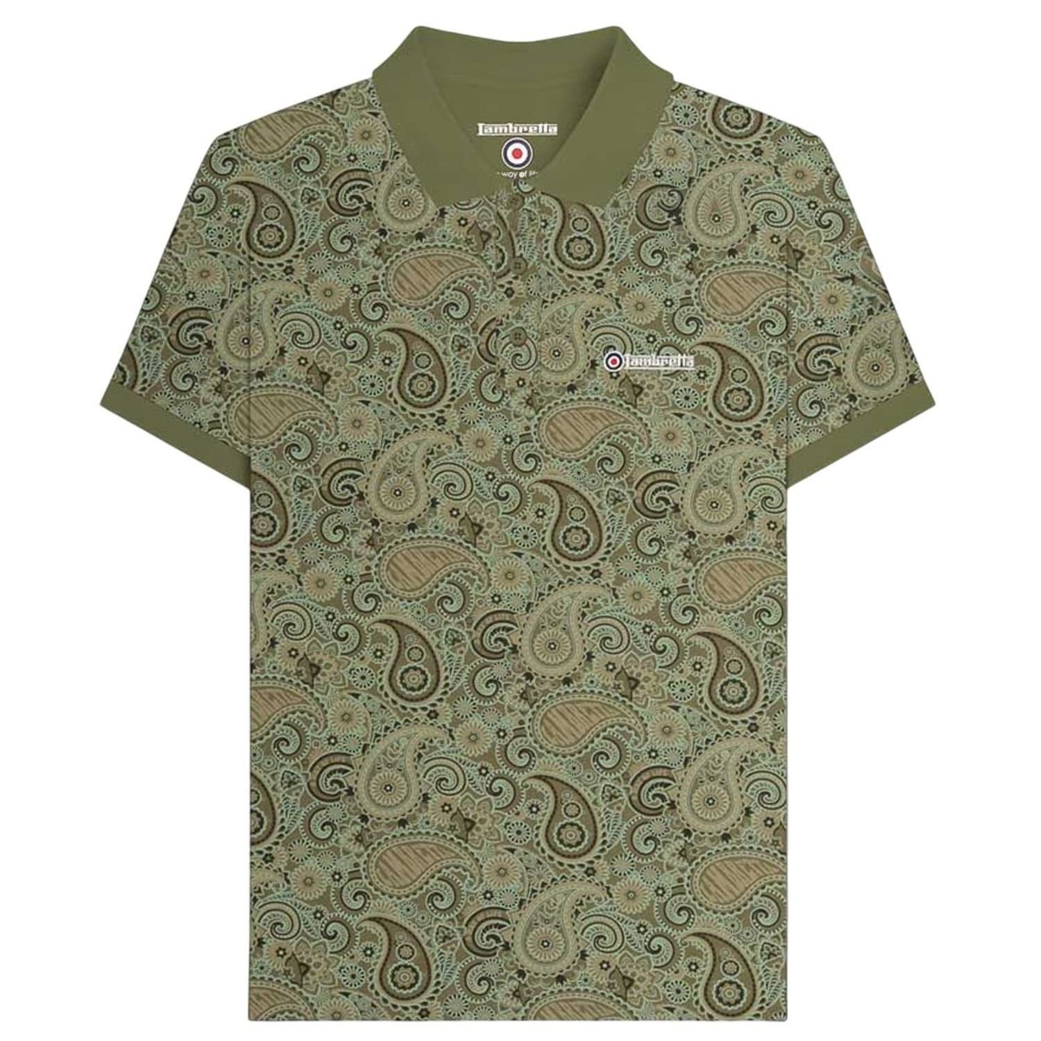 Lambretta Lambretta Men's SS25 Paisley Branded Polo Shirt in Green