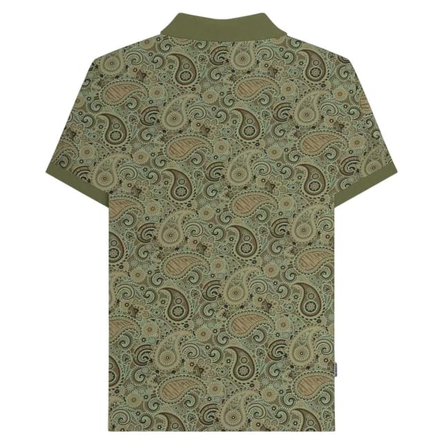 Lambretta Lambretta Men's SS25 Paisley Branded Polo Shirt in Green - 2