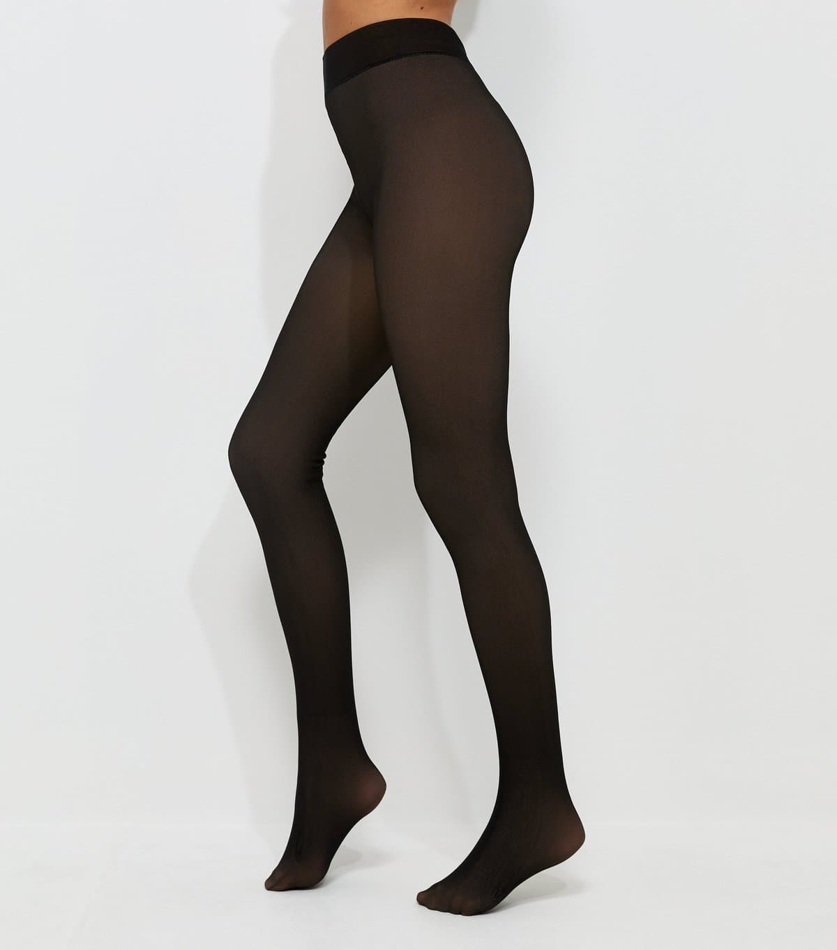 New Look Black Sheer Look Fleece Tights New Look