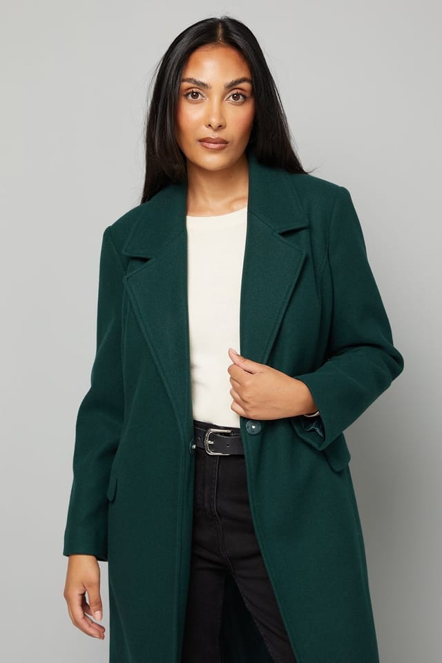 Wallis Wallis Women's Petite Longline Belted Coat With Splits in Green - 2
