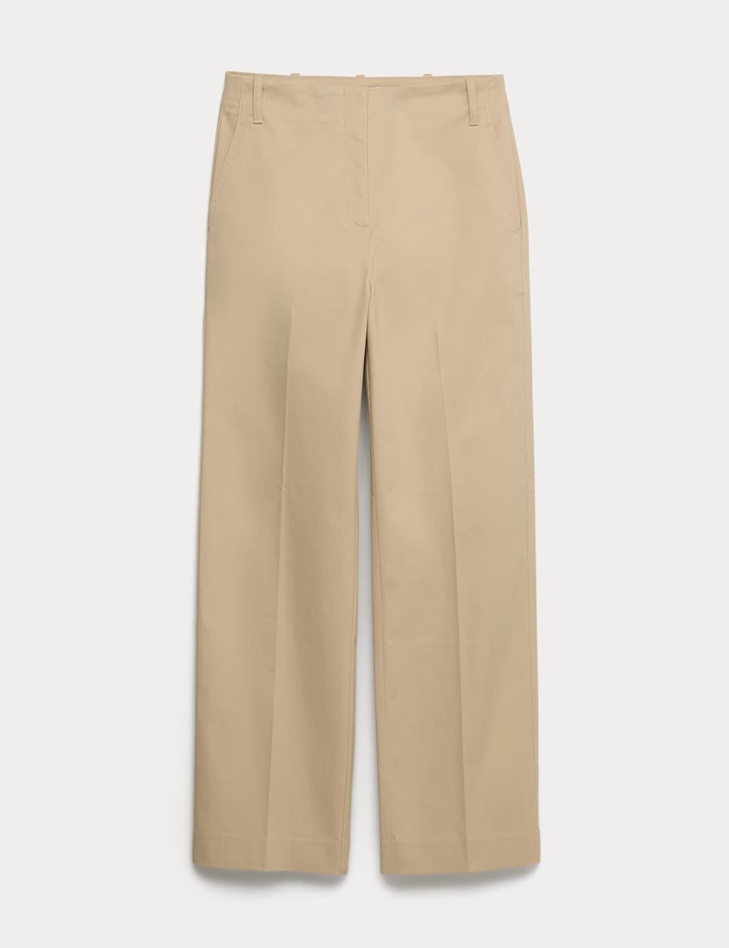 Marks & Spencer M&S Cotton Rich Straight Leg Ankle Grazer Trousers Sandstone