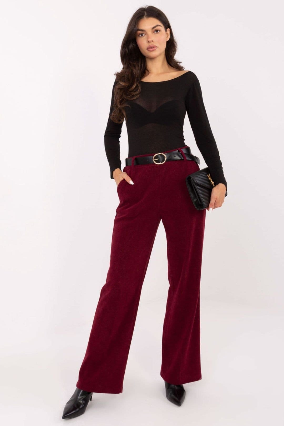 Love Lace Burgundy Corduroy Wide Leg Trousers