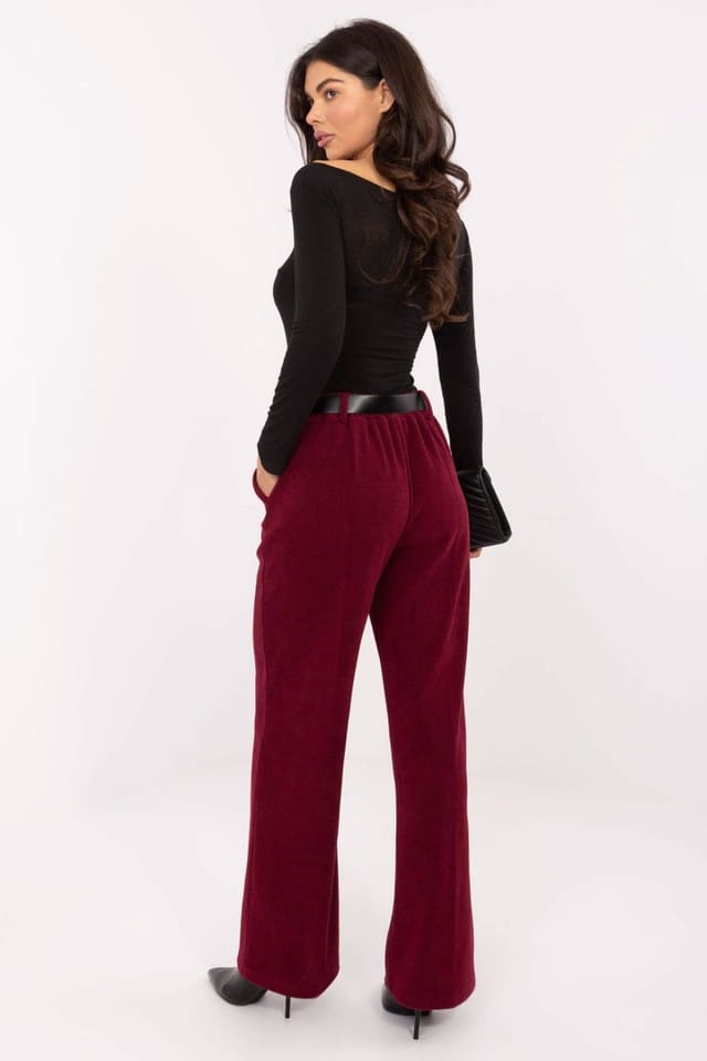 Love Lace Love Lace Women's High Waist Wide Leg Corduroy Trousers in Burgundy - 3