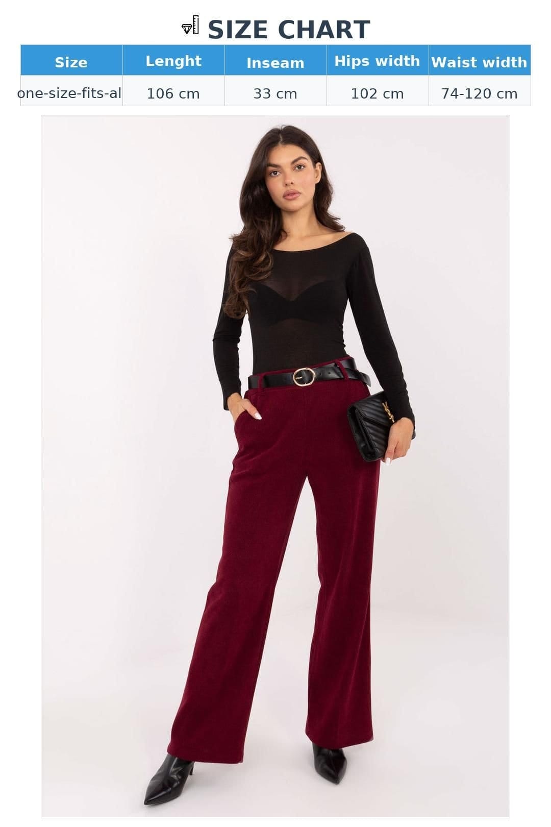 Love Lace Love Lace Women's High Waist Wide Leg Corduroy Trousers in Burgundy - 4