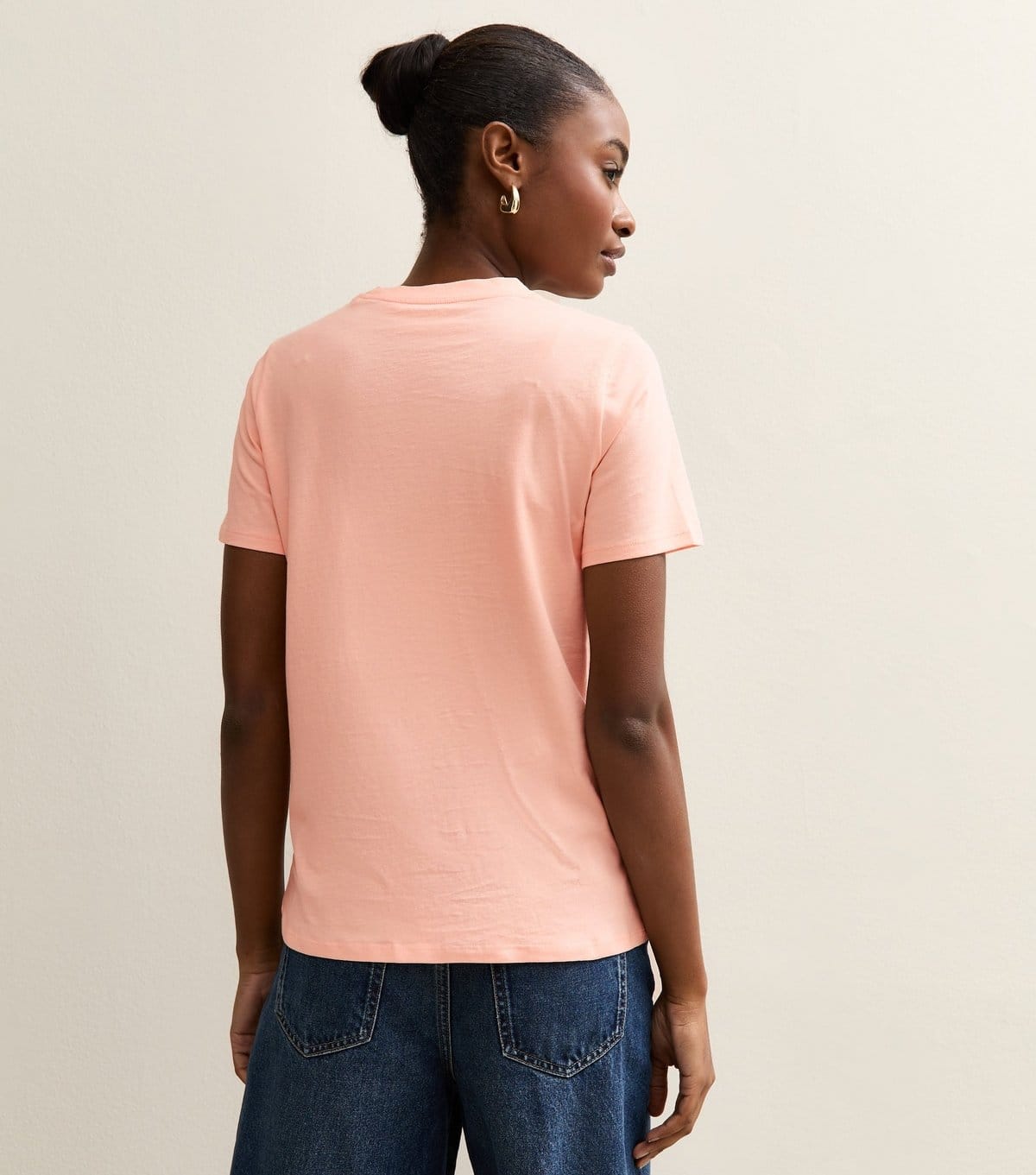 New Look Women's Light Coral Cotton Crew Neck T-Shirt New Look - 4