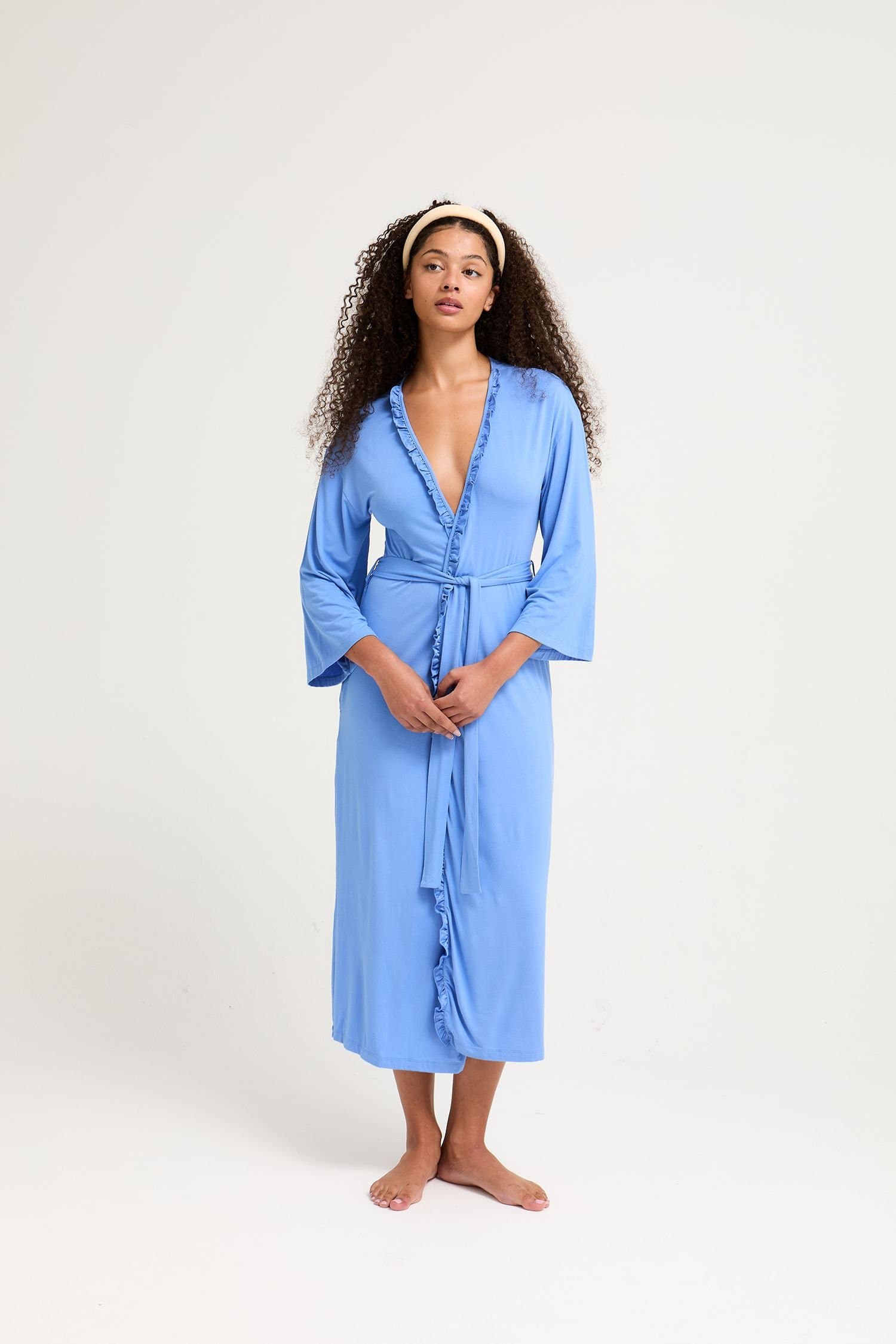 Pretty You London Pretty You London Women's Bamboo Frill Kimono in Bright Blue