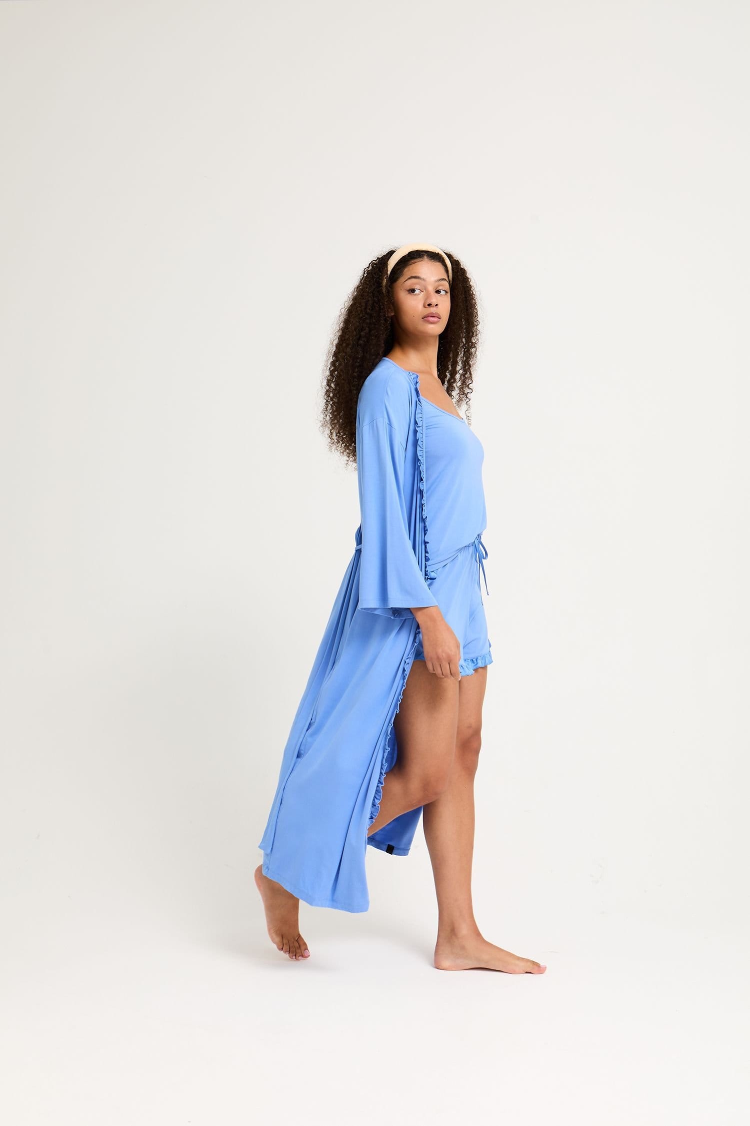 Pretty You London Pretty You London Women's Bamboo Frill Kimono in Bright Blue - 4