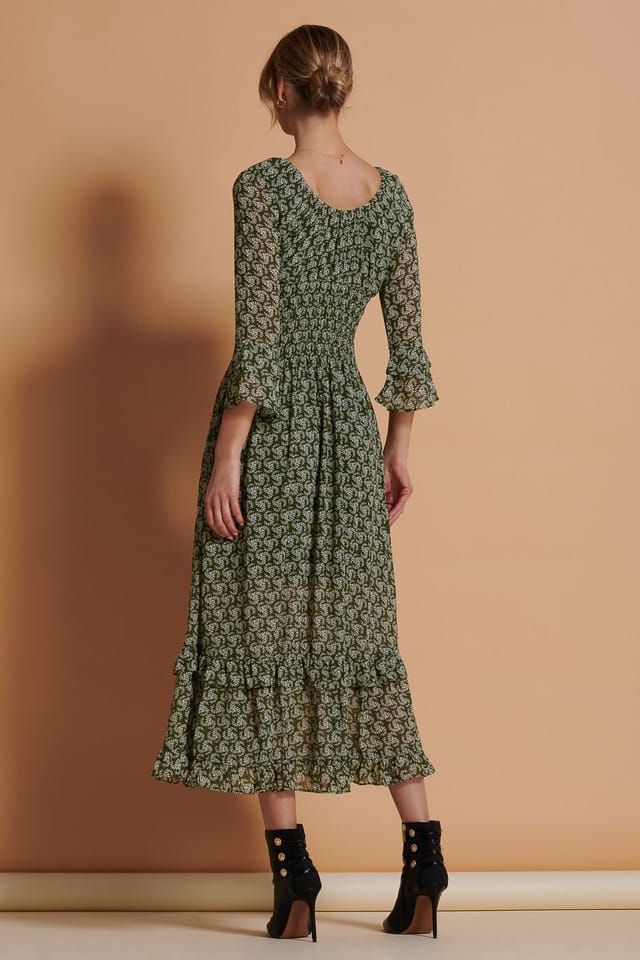 Jolie Moi Jolie Moi Women's Qaiya Shirred Chiffon Maxi Dress in Green - 2