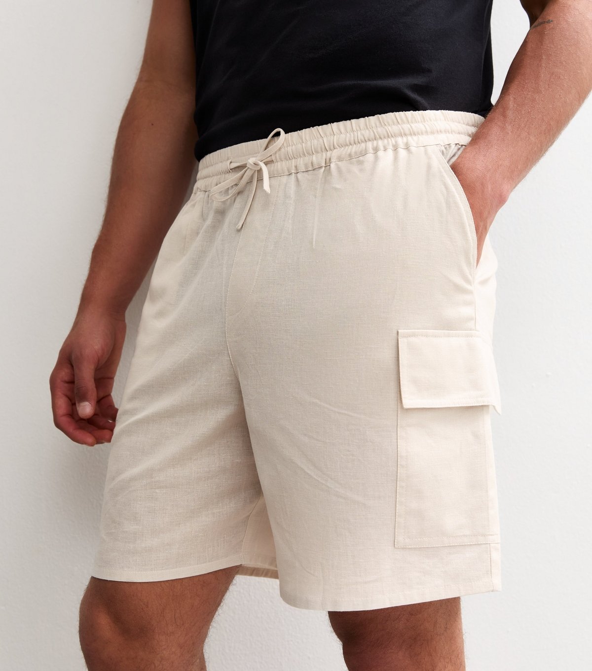 New Look Men's Oatmeal Regular Drawstring Waist Cargo Shorts New Look - 2