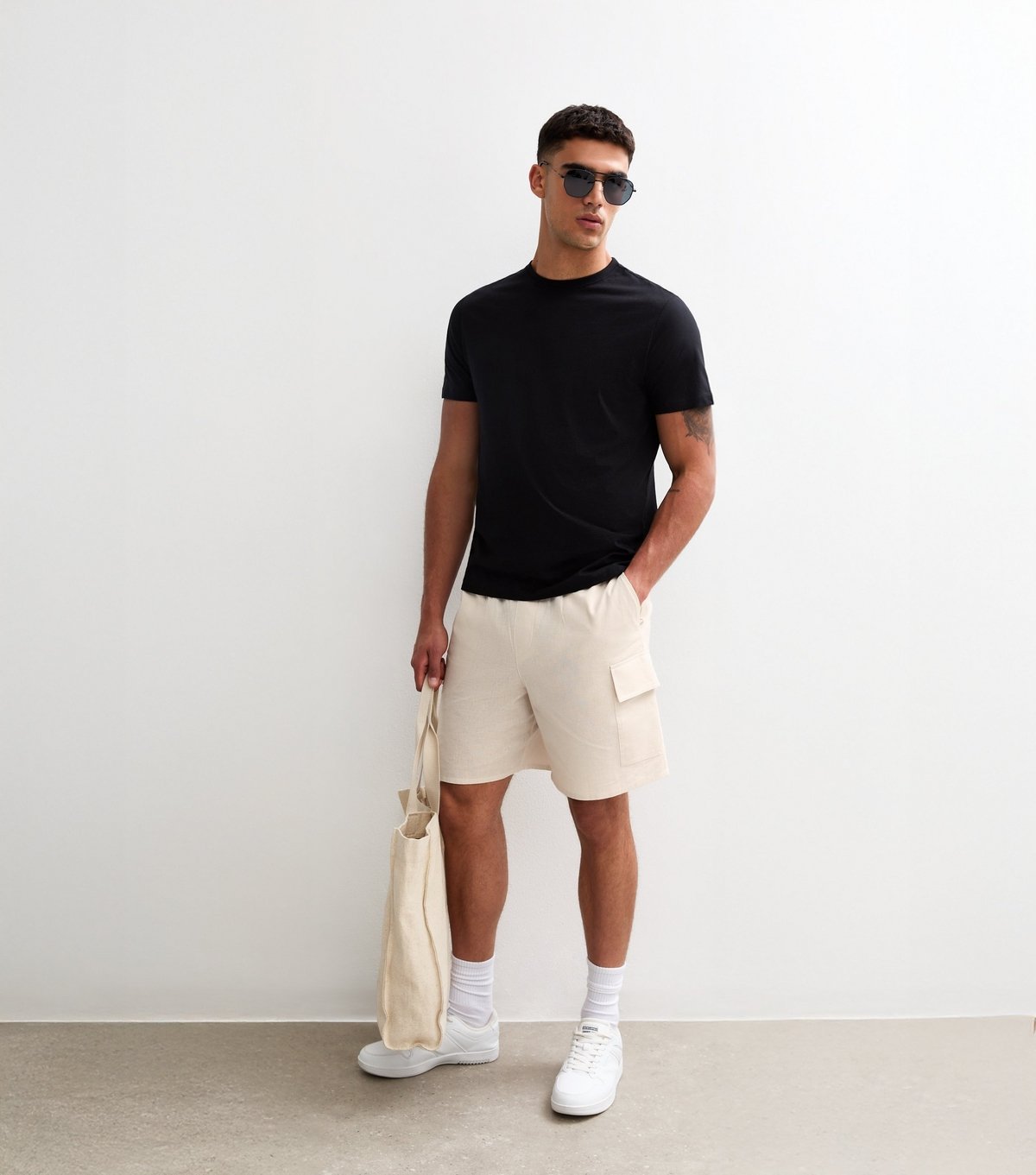 New Look Men's Oatmeal Regular Drawstring Waist Cargo Shorts New Look - 3