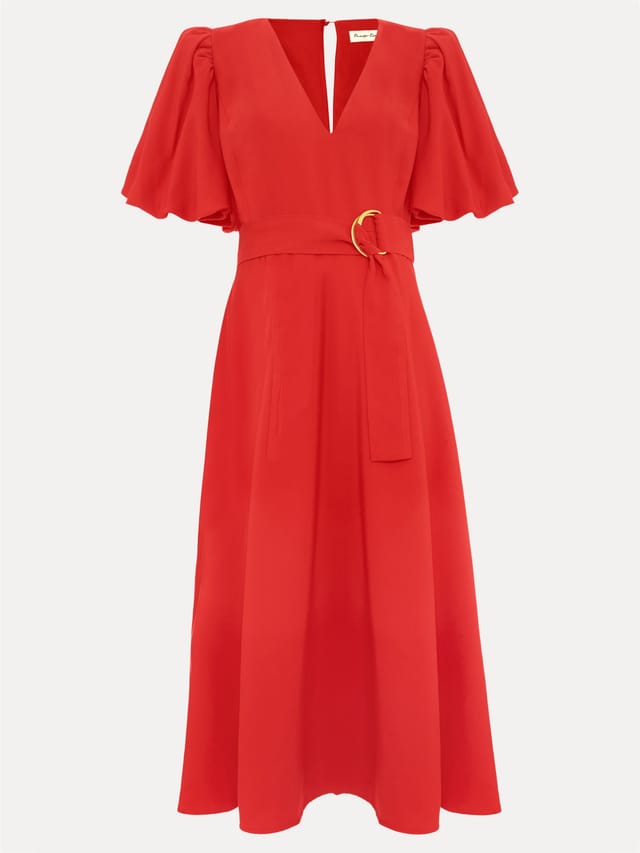 Phase Eight Phase Eight Women's Zarah Plain Puff Sleeve Midi Dress in Coral - 2