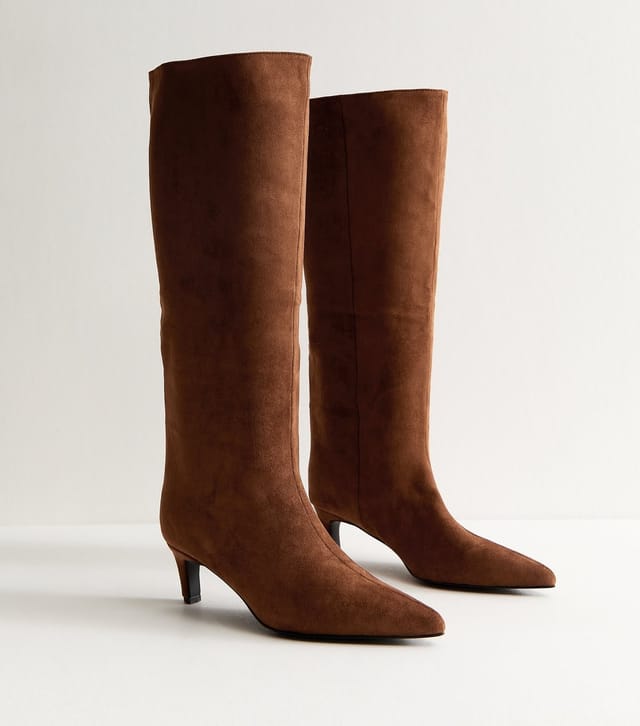 New Look Women's Rust Faux Suede Low Stiletto Heel Knee High Boots Vegan New Look - 3
