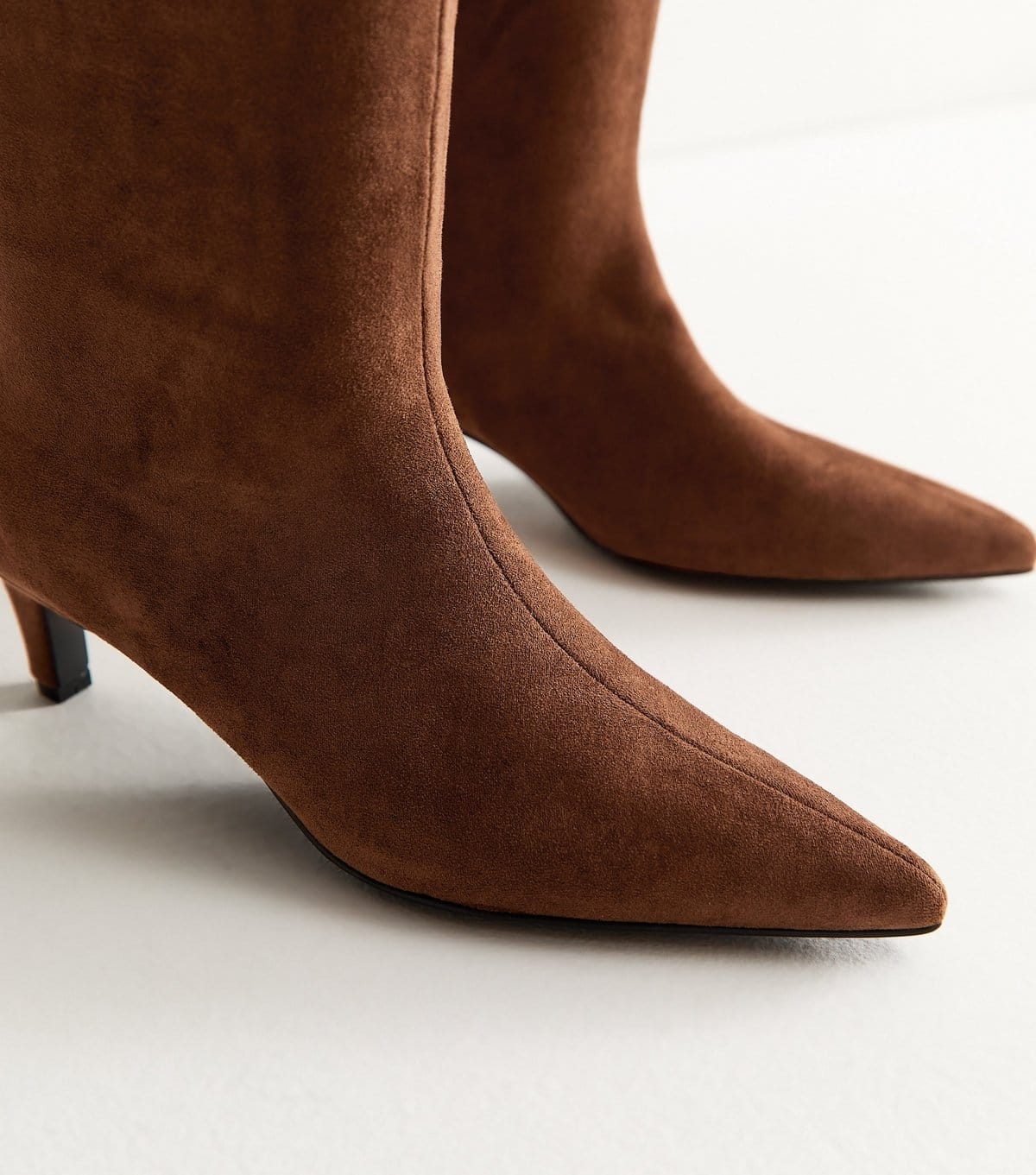New Look Women's Rust Faux Suede Low Stiletto Heel Knee High Boots Vegan New Look - 4