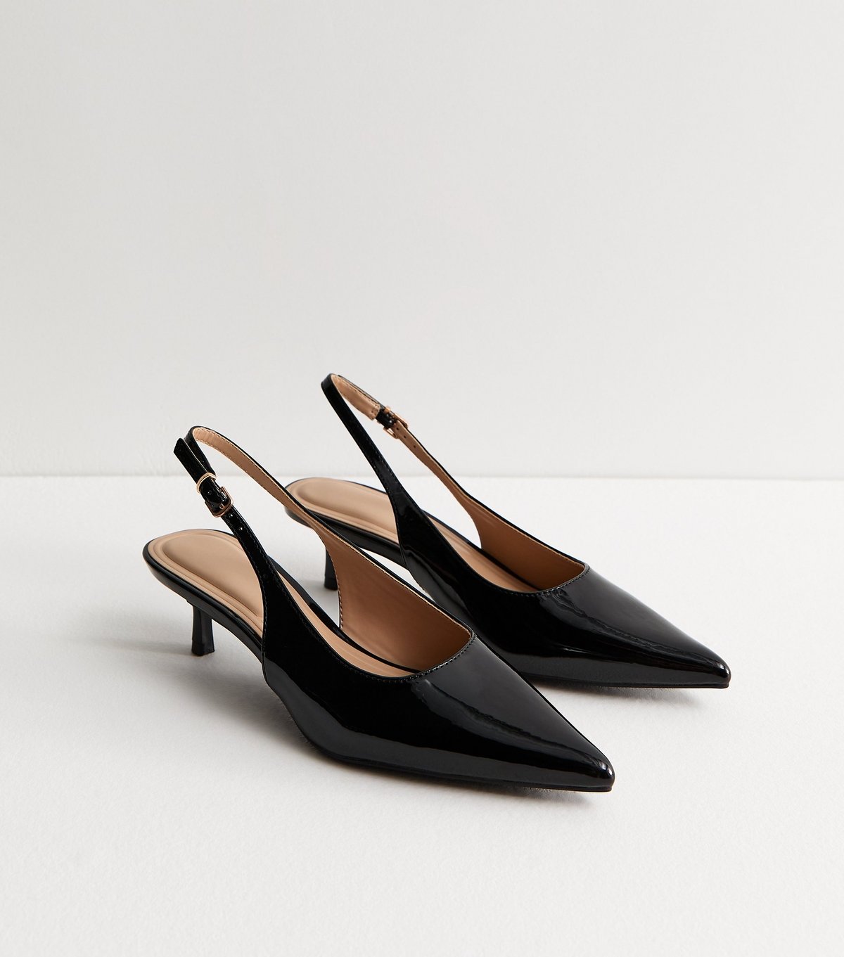 New Look Women's Truffle Black Patent Leather Kitten Heel Slingback Pumps New Look - 4
