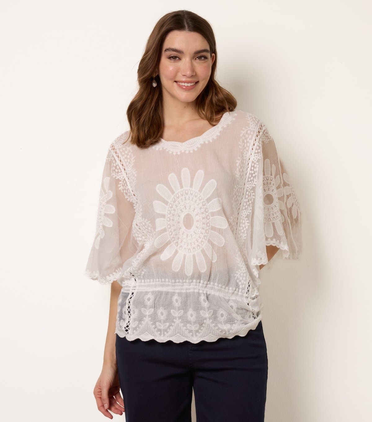 Blue Vanilla Women's Off White Embroidered Sunflower Blouse Blue Vanilla New Look