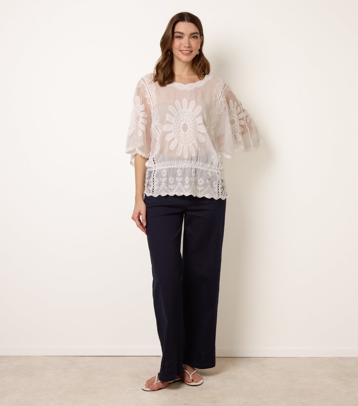 Blue Vanilla Women's Off White Embroidered Sunflower Blouse Blue Vanilla New Look - 2