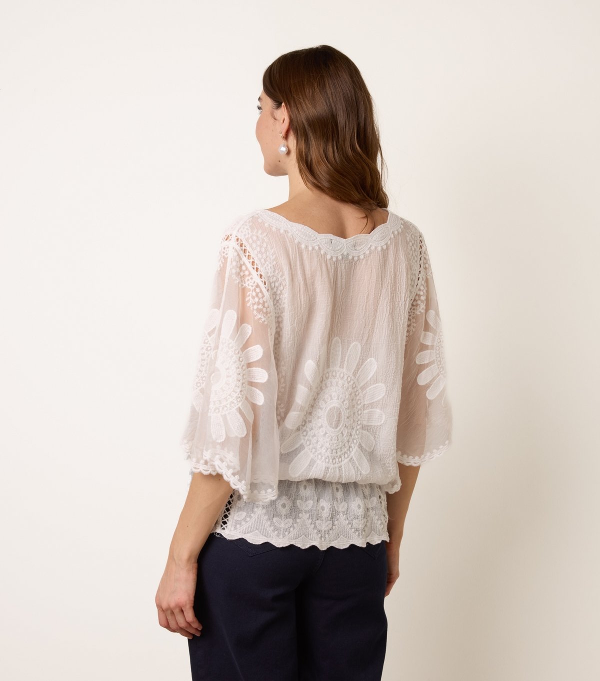 Blue Vanilla Women's Off White Embroidered Sunflower Blouse Blue Vanilla New Look - 4