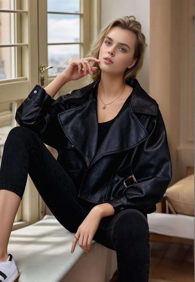 Divine Grace Divine Grace Women's Black Faux Leather Biker Jacket - 2