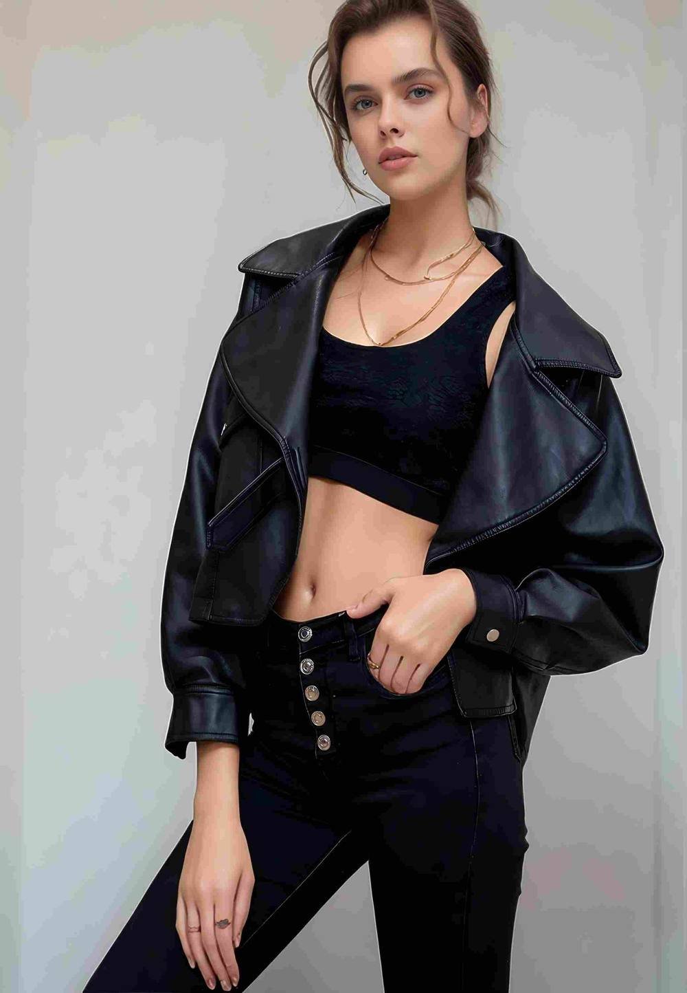Divine Grace Divine Grace Women's Black Faux Leather Biker Jacket - 3
