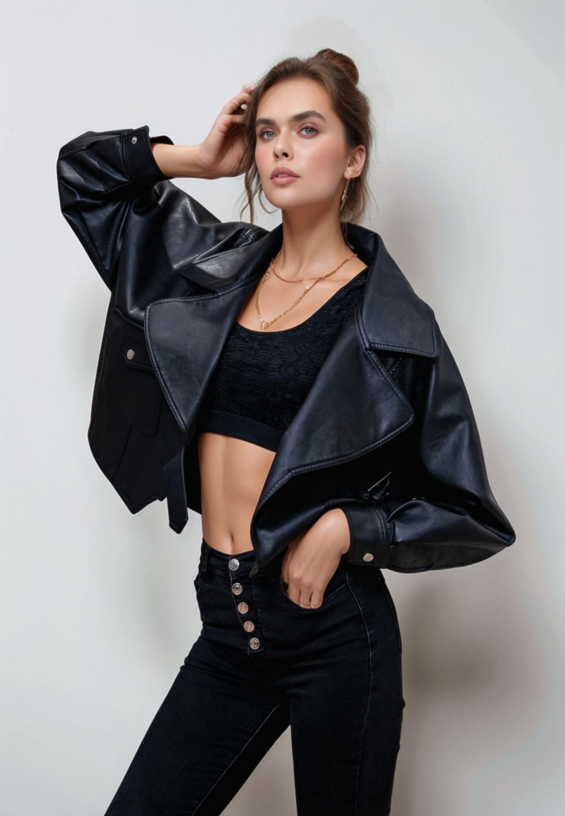 Divine Grace Divine Grace Women's Black Faux Leather Biker Jacket - 4