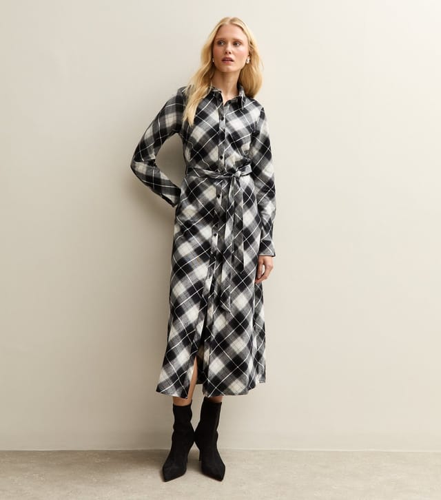 New Look Women's Black Cotton Checked Midi Shirt Dress New Look - 3