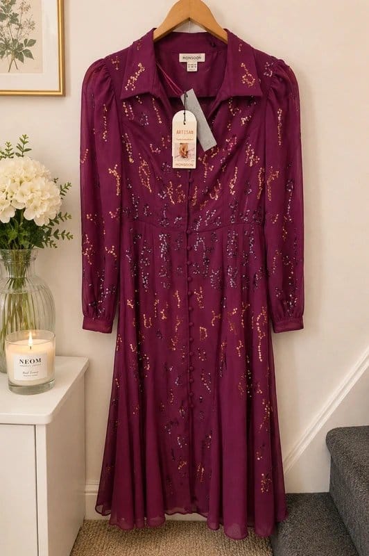 Monsoon Berry Hand-Embellished Sequin Dress – Size 10